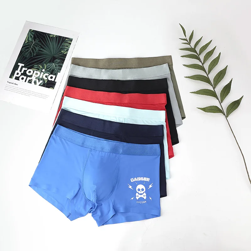 

Summer new ice silk underwear men’s trend printing boxer briefs one piece seamless boxer briefs
