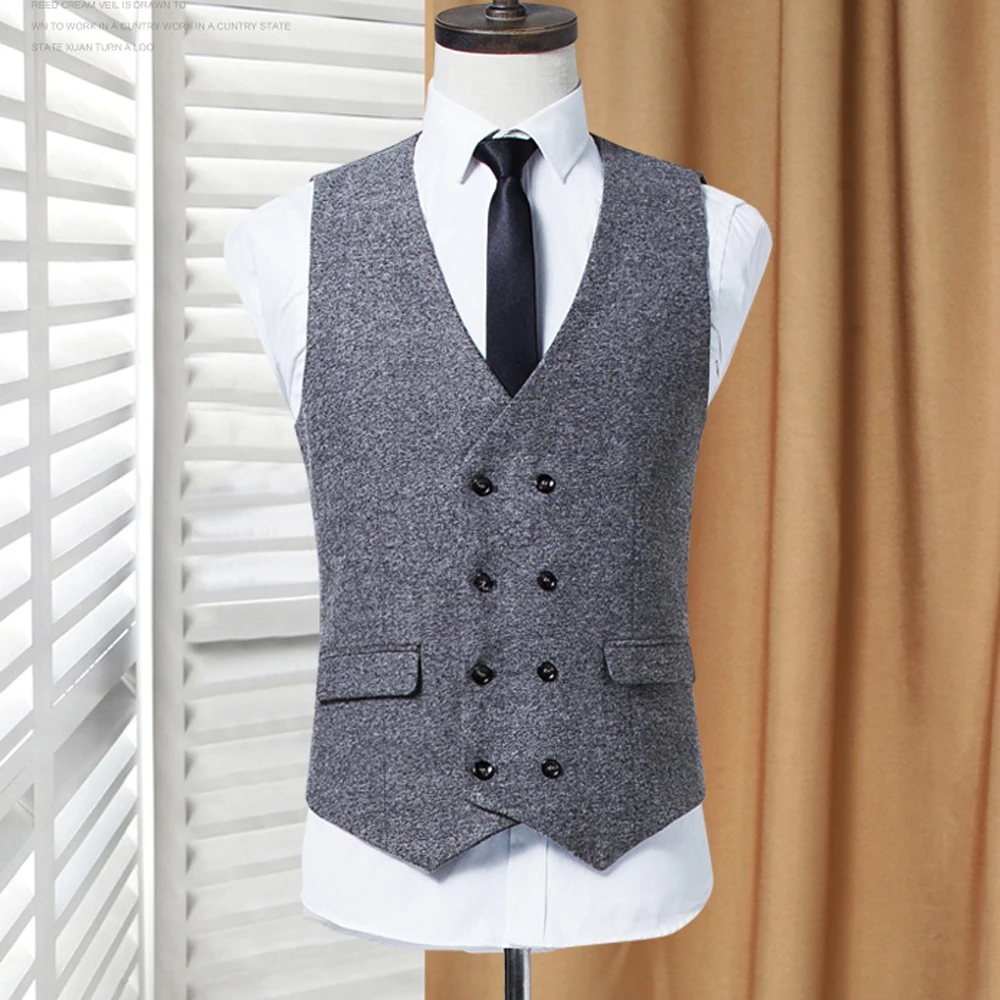 Мужской двубортный жилет весенний мужской костюм Осенний деловой цвета хаки