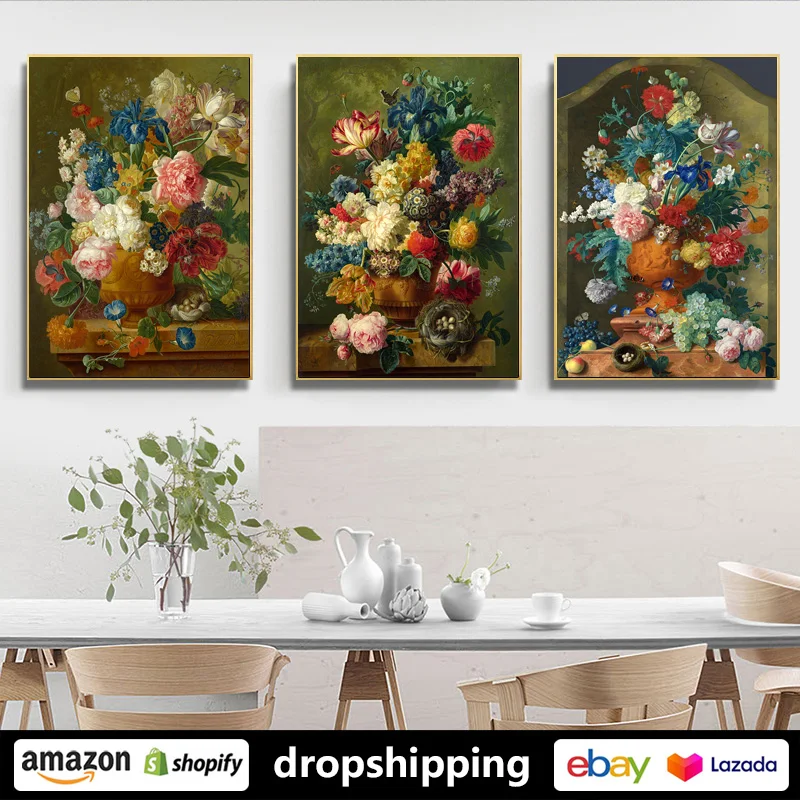

ART ZONE European classical Flower oil Painting prints Wall Art Canvas posters Artwork Living Room bedroom Bathroom decoration