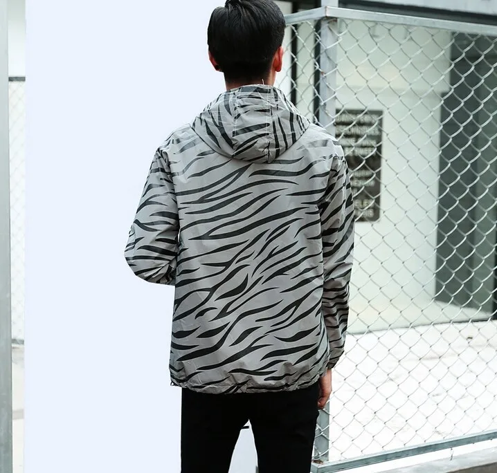 Zogaa лампа-рефлектор Мужская сетчатая стильная Серебристая куртка Зебра хип хоп Уличная Скейтборд водонепроницаемое пальто верхняя одежда