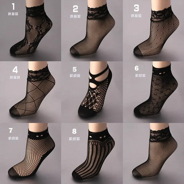 1 пара Летние черные женские мягкие кружевные сетчатые короткие носки с оборками