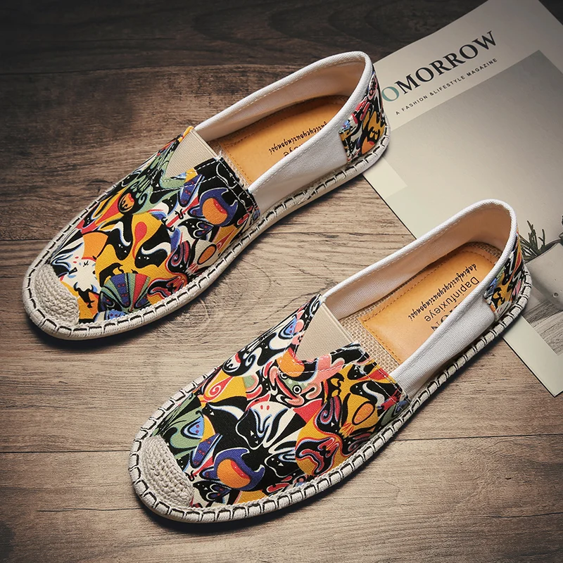 

Mens Flat Shoes Fishmen Espadrilles Ethnic Shoes Loafers Slip-on fashion Printed Cloth Shoes