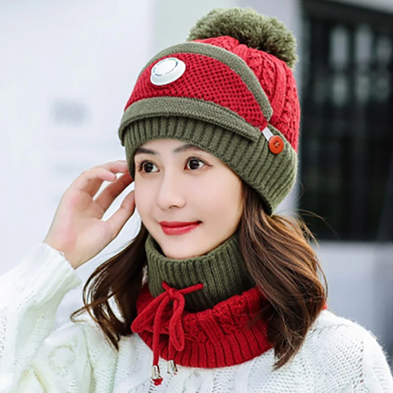 

Women'S Knitted Hat Scarf Caps Neck Warmer Winter Hat for Ladies Girls Warm Fleece Caps
