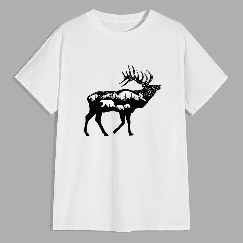 Футболка JFUNCY мужская с принтом оленя повседневная тенниска из 100% хлопка крутая