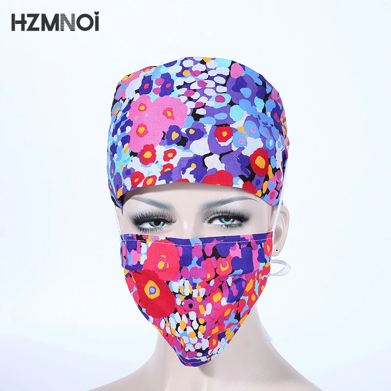 Удобный впитывает пот абсорбент медсестра Печати Регулируемый скраб шапка