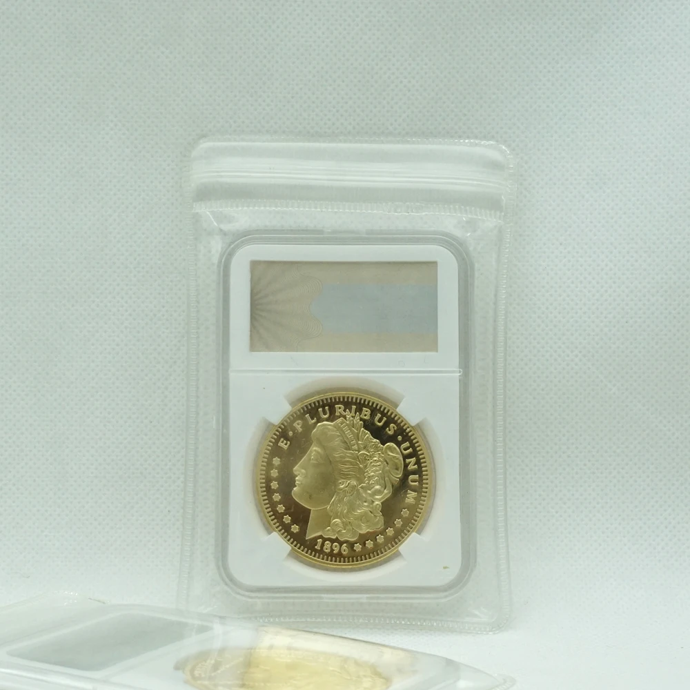 

1896 Plated 1OZ Gold Metal Coin American Dollar Morgan Eagle Souvenir Bullion Coins Bar with PCCB Case