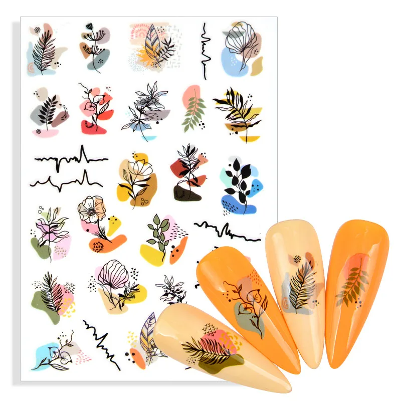 3D наклейки для ногтей черные цветы граффити абстрактные привлекательные женщины