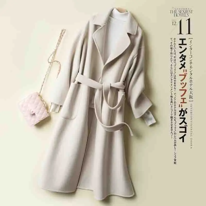 

% Wool Coat Autumn Winter New Women Double-faced Wool Coats korean size Slim Long Coat Jacket feminino