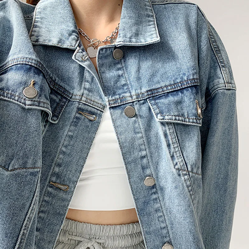 

Jacket Women Light Blue Denim Jacket Spring Summer Jeans Coat Casual Harajuku Streetwear Female Vintage Jeans Coat Dropshipping