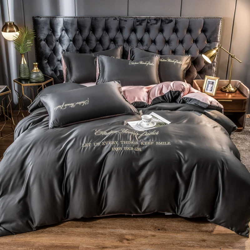 

YT Silky Touch Bedding Set Luxury Two-color Bed Sets Duvet Cover Fitted Bed Sheet Flat Sheet Pillwocases Queen King Size