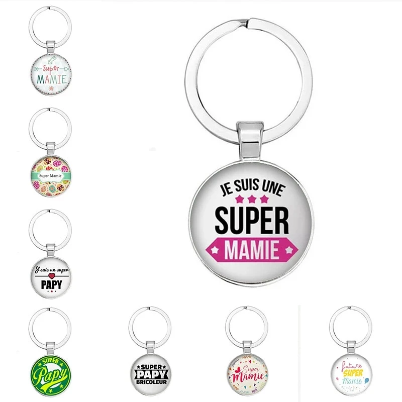 

Nouveau Populaire Super Grand-MèRe ModèLe De Porte-CléS Cadeau Grand-PèRe Pendentif Rond En Relief Mode Porte-CléS Pendentif Cad