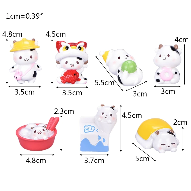 

7pcs Cartoon Cow Micro Landscape Figurine Ornaments Resin Craft Miniature Fairy Garden Decoration New Year Gift