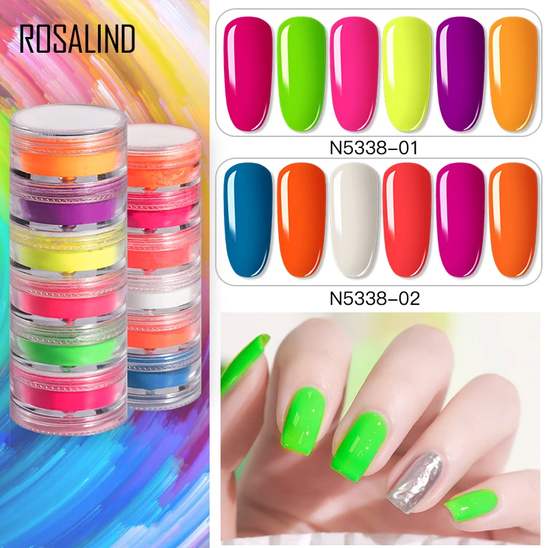 

ROSALIND Neon Pigment Powder Nail Art Decorations 6PCS Per Box Gel Nail Polish Bright Powder Manicure Nails Design Nail Gel Base