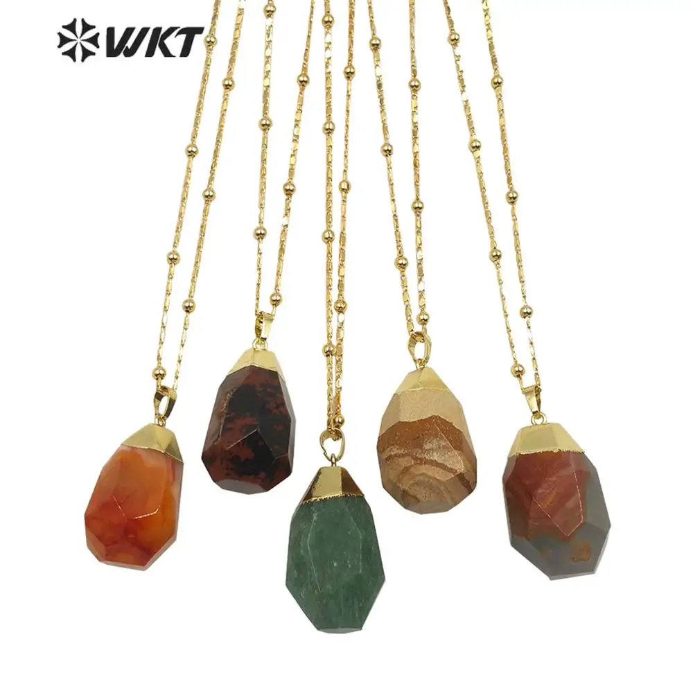 

WT-N1209 WKT Multi-optional Colors Gem stone Pendant Necklace Gold Electroplated Necklace Fashion Pendant Necklace Gift For Lady