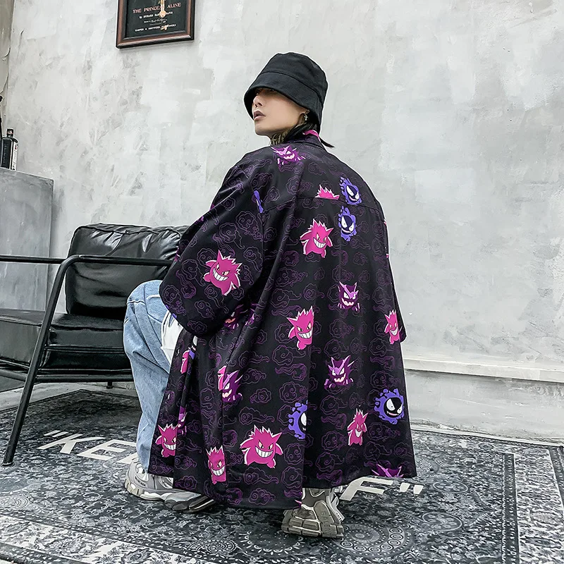 Мужская Уличная рубашка с принтом призрака свободная пляжная гавайская коротким