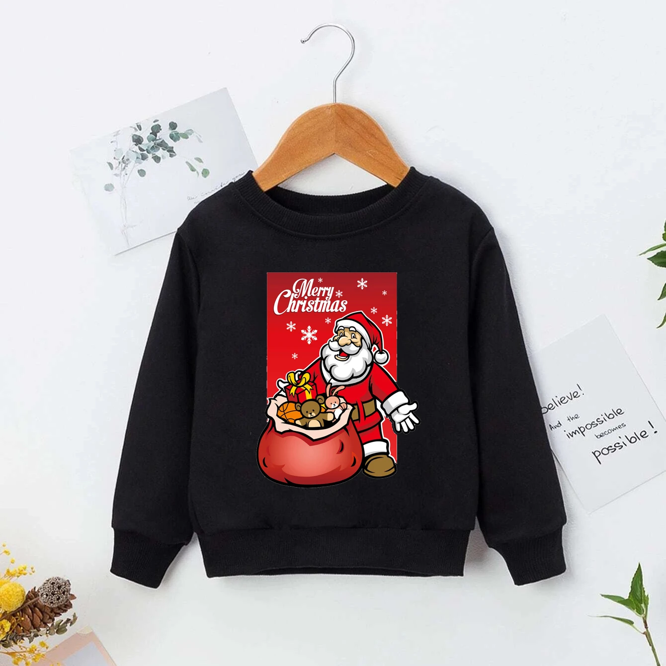 

DERMSPE Новая Милая Черная Толстовка Рождественский топ детская зимняя одежда с длинным рукавом Рождественская одежда свитер с круглым вырезо...