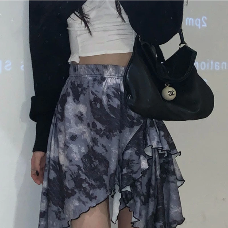 

Women Tie Dye A-line Mini Skirts Preppy Elegant Summer Leisure Party Ladies Chic Simple Trendy Streetwear Thin Popular Ulzzang