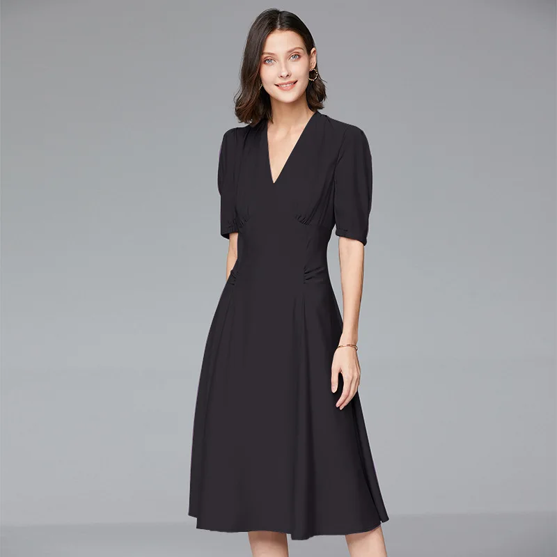 

Shenzhen origin 2021 summer new solid color dress V-neck temperament slim long dress