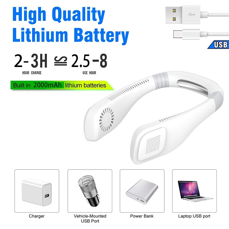 

2021 Summer Mini Neck Fan Portable Bladeless Fan Rechargeable Leafless Hanging Fans Air Cooler Cooling Wearable Neckband Fans