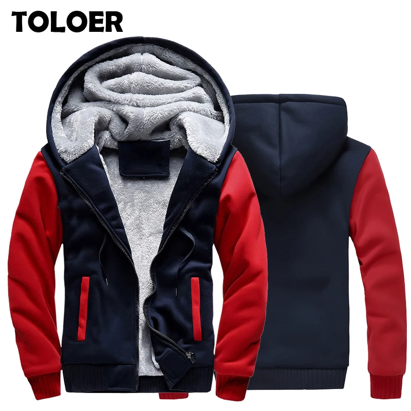 Толстая флисовая куртка с капюшоном для мужчин зимние теплые мужские толстовки