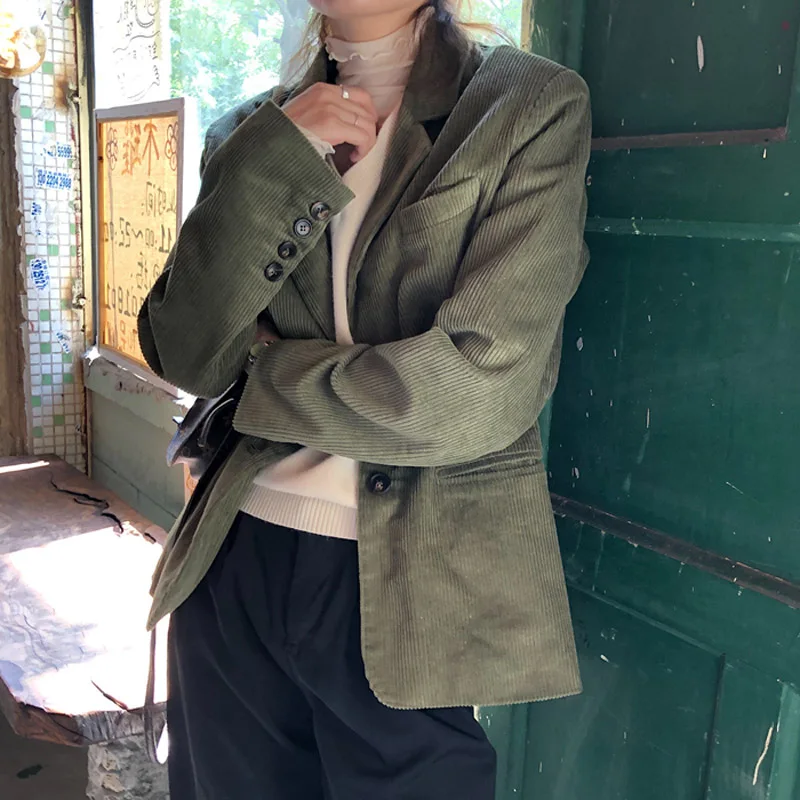 Винтажный вельветовый Женский блейзер элегантный однобортный женский костюм