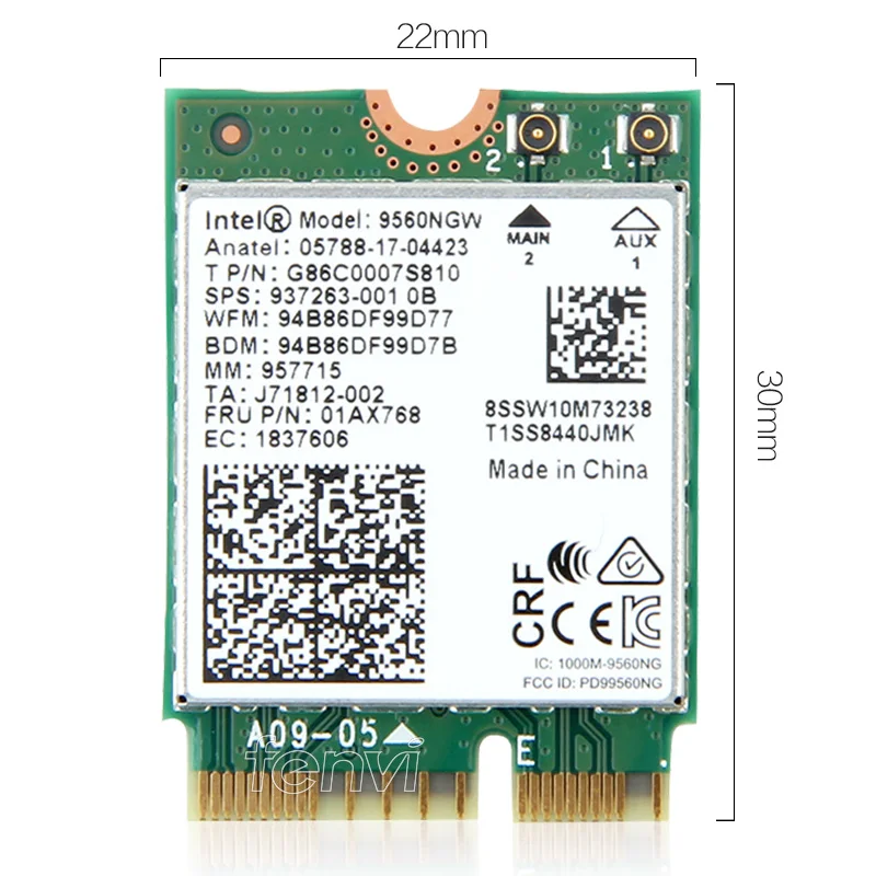 Двухдиапазонная Беспроводная сетевая Wlan карта 1 73 Гбит/с 802.11ac для Intel 9560 9560NGW NGFF Key E