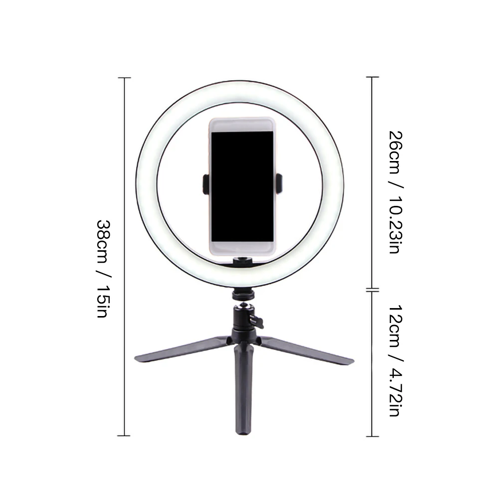 

26cm Ring Light Clip Holder Selfie LED Ring Lamp Dimmable Photography Lamp Tripod Holder Ringlight For Youtube Live Photo Video