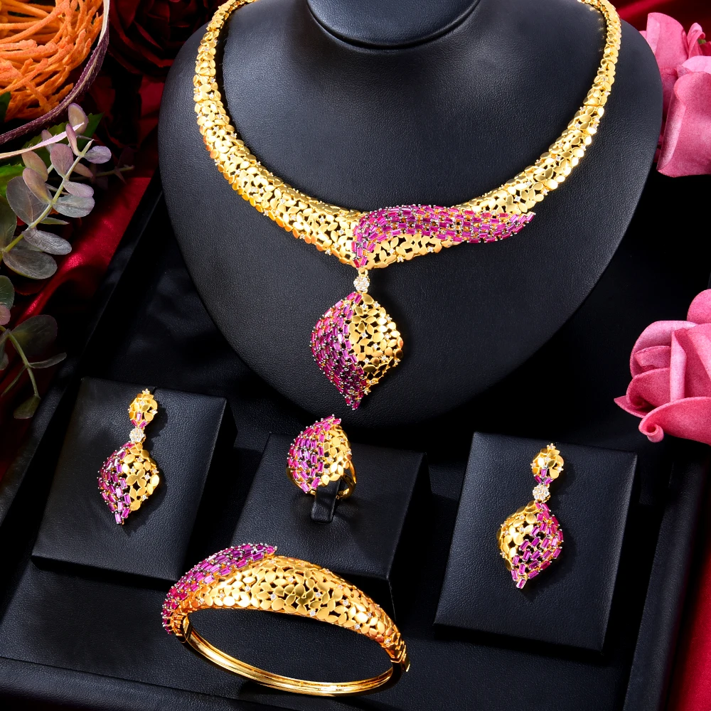 Missvikki новые роскошные модные золотые ювелирные наборы серьги ожерелье кольцо 4 шт. для женщин Свадебные ювелирные изделия для невесты 2021 мод...