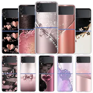 fundas case for samsung galaxy z flip 3 5g transparent hard cell phone cover zflip3 clear pc luxury love bow free global shipping