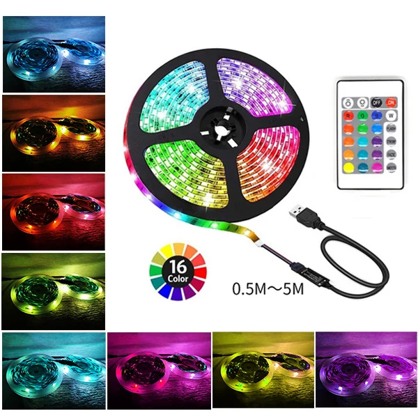 

Подсветильник ка для телевизора, светодиодная ленсветильник s 5050RGB DC5V, цветная, 3 клавиши, 24 клавиши, управление на 44 клавиши, USB неоновая ламп...