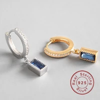 luxury delicate 925 sterling silver earrings for women micro blue aaaa zircon square eardrop ear clip gold girls fashion gifts