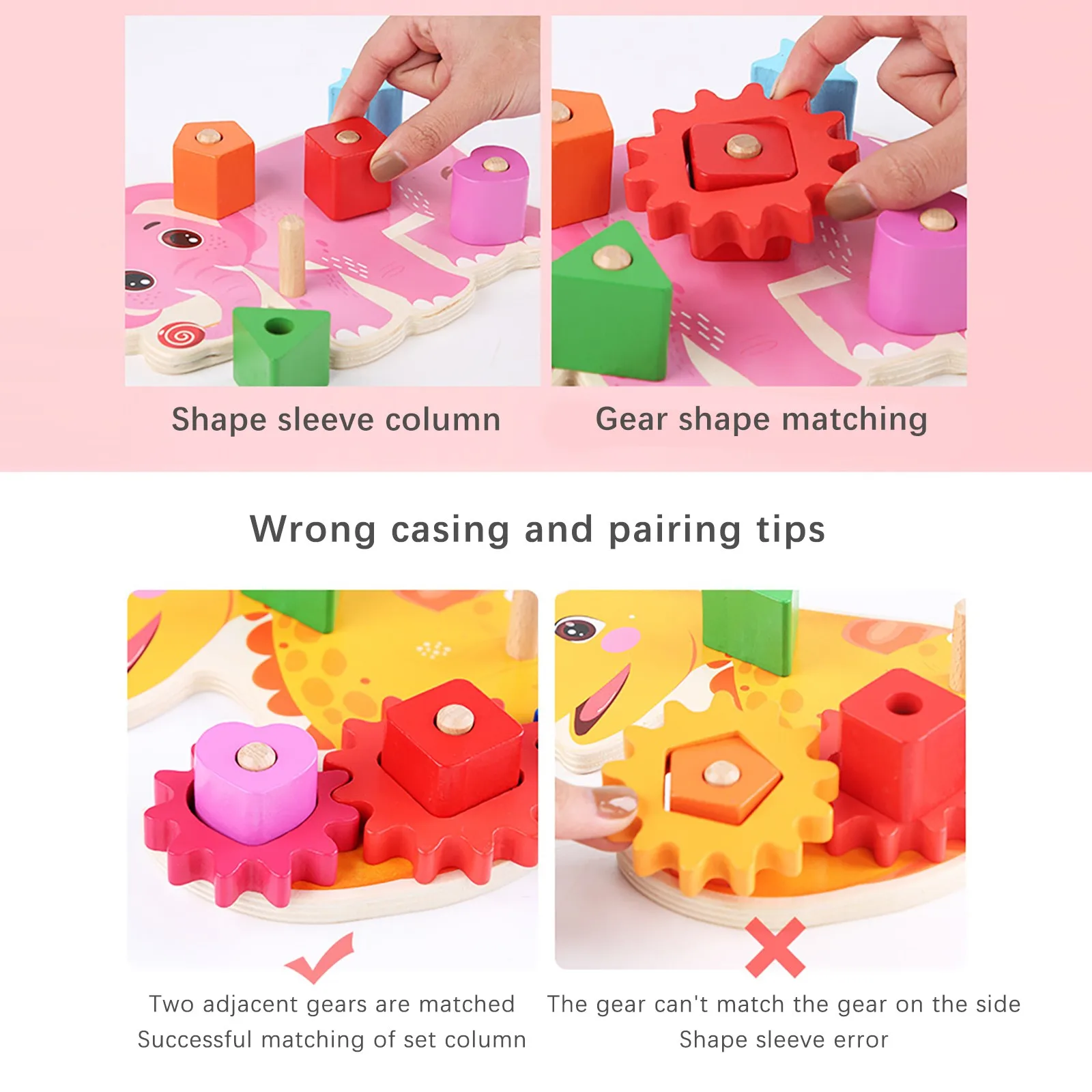 

Kids Toys Wooden Dinosaur Gear Game Educational Sorting Game With Turning Wheels Cognition Rainbow Montessori Matching Game