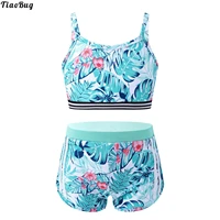 tiaobug kids girls tankini activewear outfit sleeveless crop top with bottoms tracksuit set for gymnastics swimming fitness