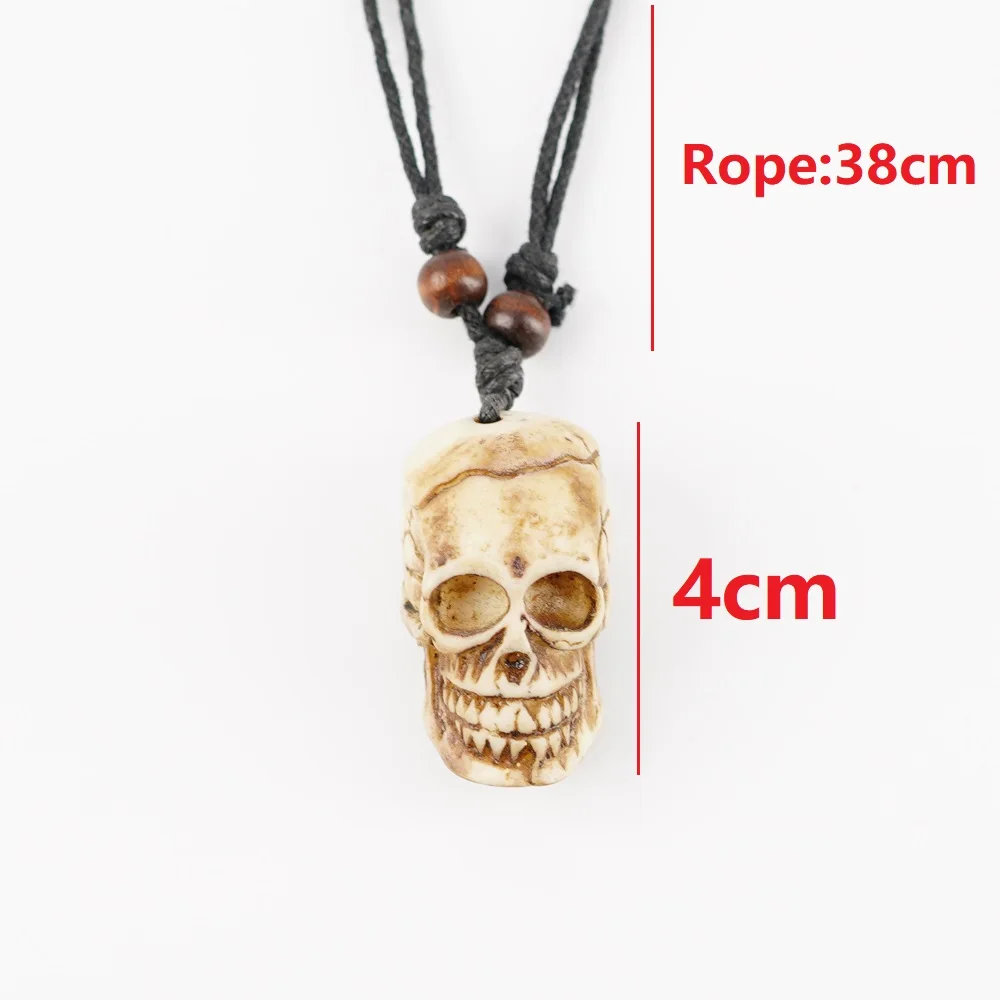 

LeeSell Punk Skull Necklace Pendant For Men Male Gothic Jewelry Boy Gift Adjustable Nylon Rope Vintage Bone Necklaces Random