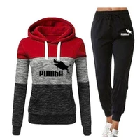 women 2 piece hoodies pants autumn winter running tracksuit printing sportwear sports suit pullover hooded sweatshirt set