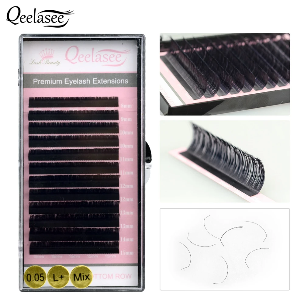Qeelasee 4 лотка L/L+/LC/LD curl накладные ресницы для наращивания норки черный материал 8-15 мм смешанный лоток L локон накладные ресницы