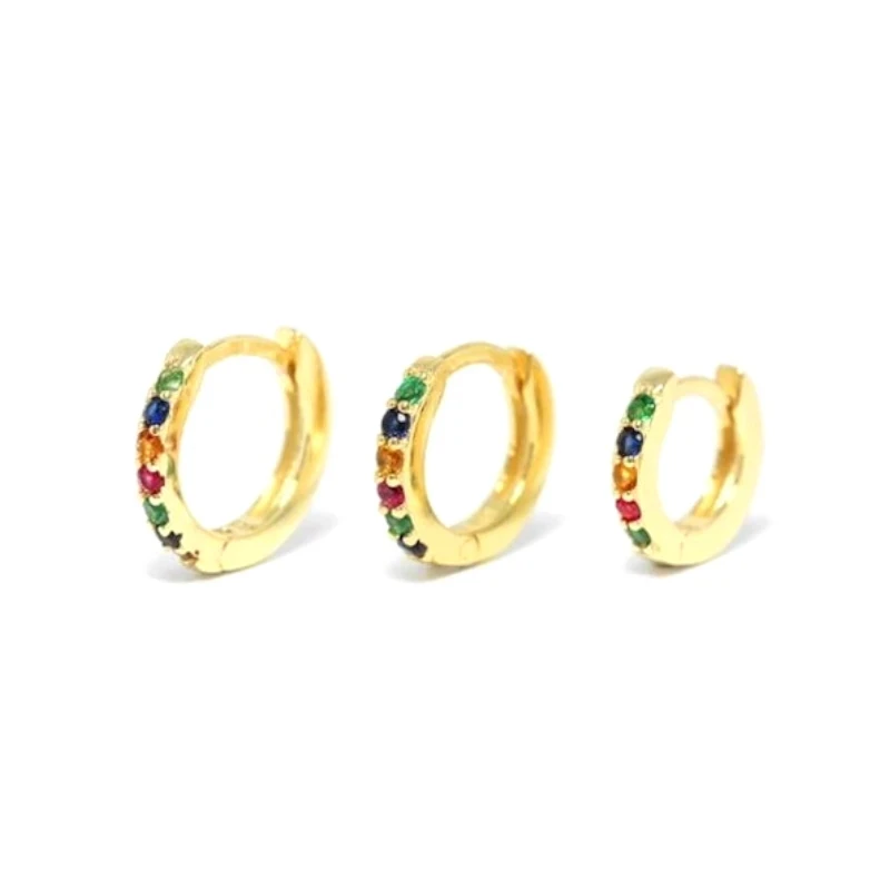 

925 Silver Ear Buckle Rainbow Crystal Ear Ring Earring Hoop Earrings for Women Tiny CZ Earrings Fashion Temperament Jewelry