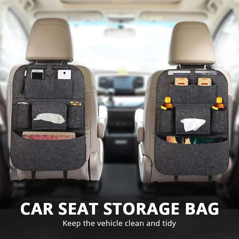 

1pc Universal Car Back Seat Storage Bag Organizer Trunk Elastic Felt Storage Bag 6 Pockets Organizer Hanging Car Accessories