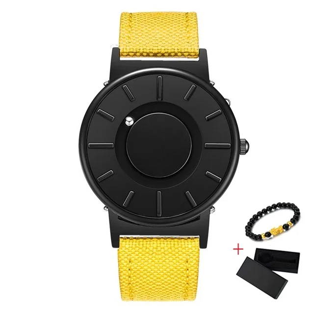 1Black Yellow Nylon EUTOUR, магнитные часы, мяч, шоу, мужские, водонепроницаемые, Роскошные, мужские, s, наручные часы, спортивные, нержавеющая сталь, Прямая поставка, кварцевые наручные часы - Цвет: 1Black Yellow Nylon