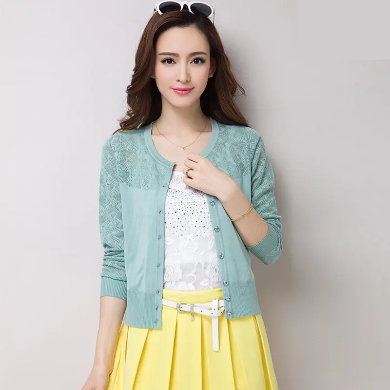 Женский трикотажный кардиган с вырезами однобортный Тонкий свитер пальто для