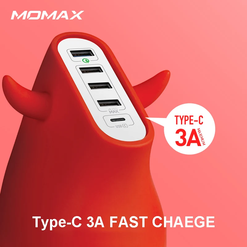 MOMAX UM5ST bull умное Цифровое зарядное устройство-обновление (5 USB QC3.0 + C) 40W быстрая