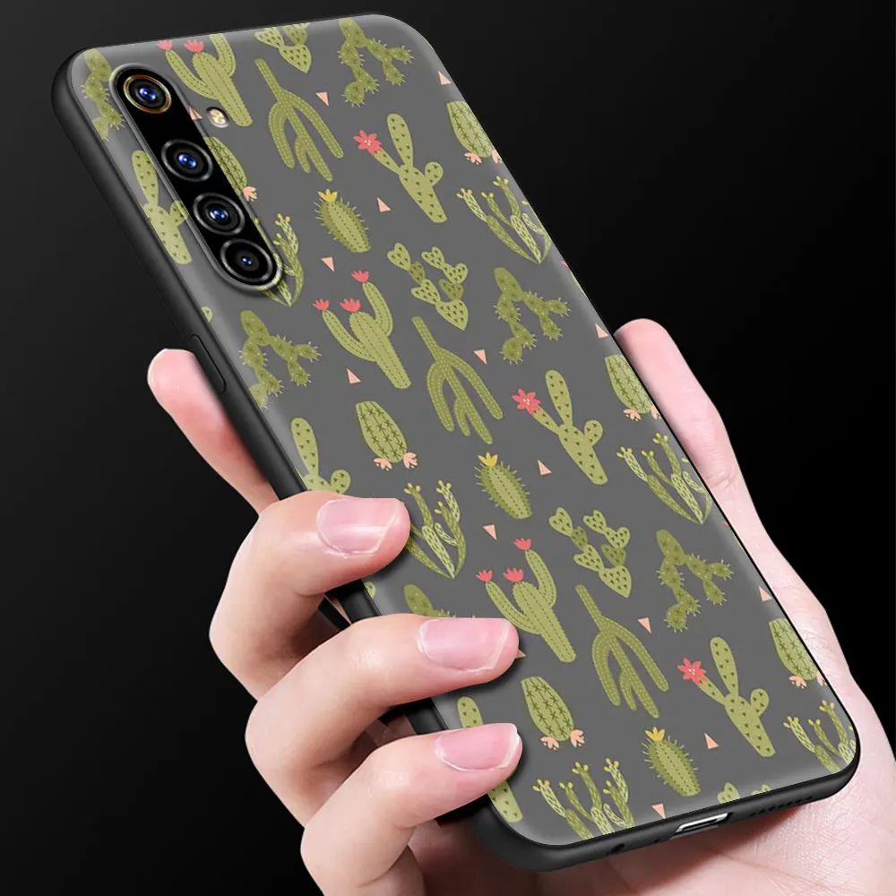 cute green cactus shockproof case for realme c3 8 pro bag fundas silicon soft black cover for realme 6 7 pro c21 shell coque tpu free global shipping