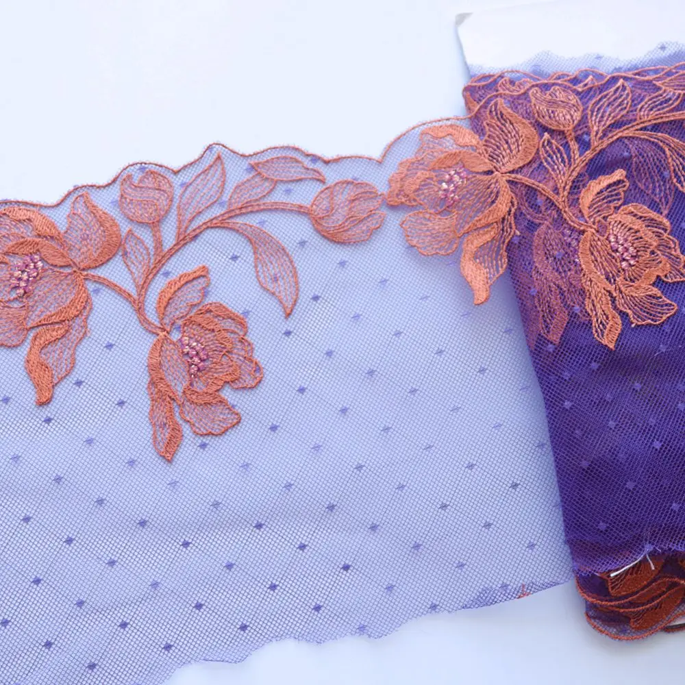 

1 метр 18 см коричневые цветы вышитые кружева отделка фиолетовое Сетчатое платье костюм декоративный материал одежды рукоделие Швейные аксе...