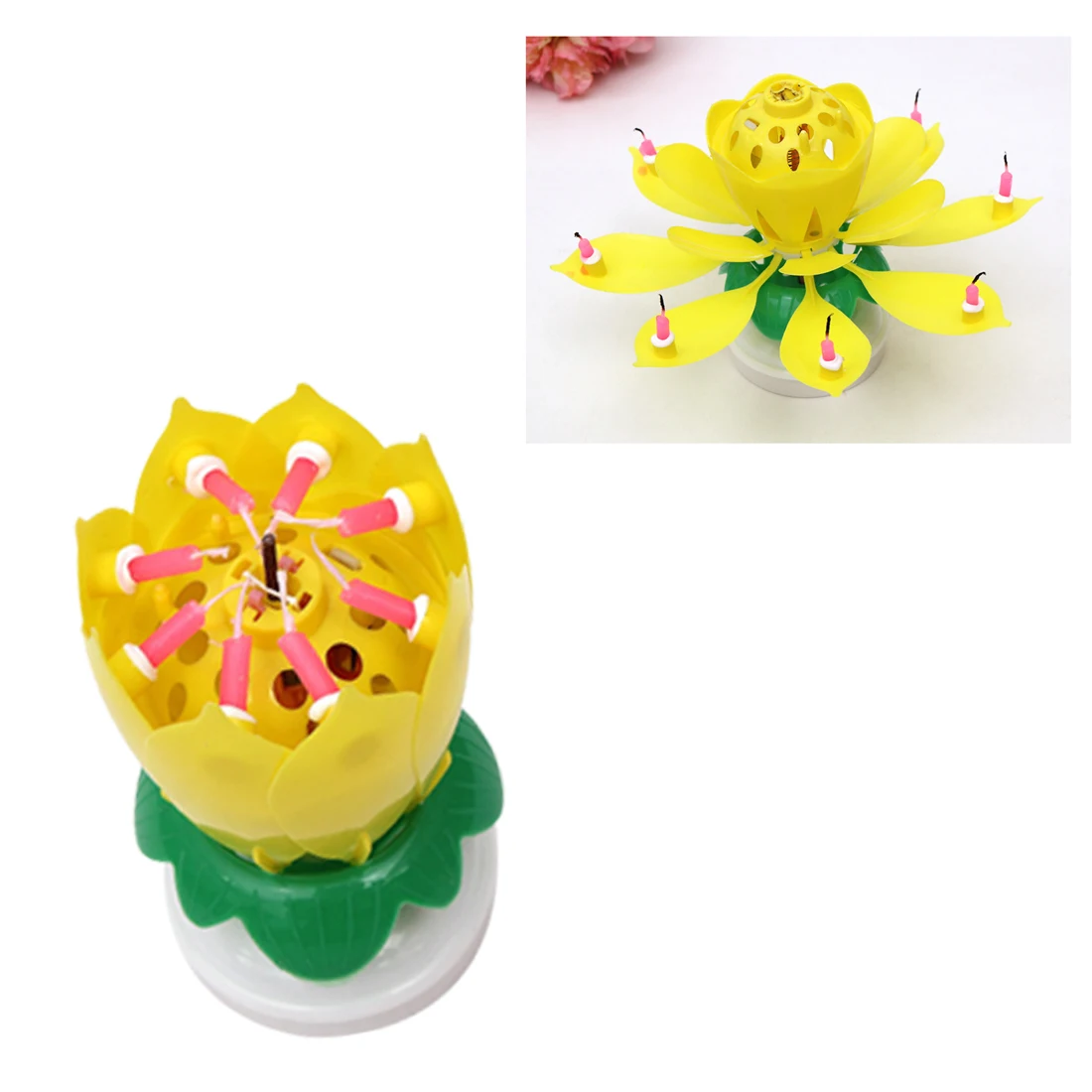 Торт Цветок 8 маленькие свечи Кнопка батарея цветок лотоса вращающийся День