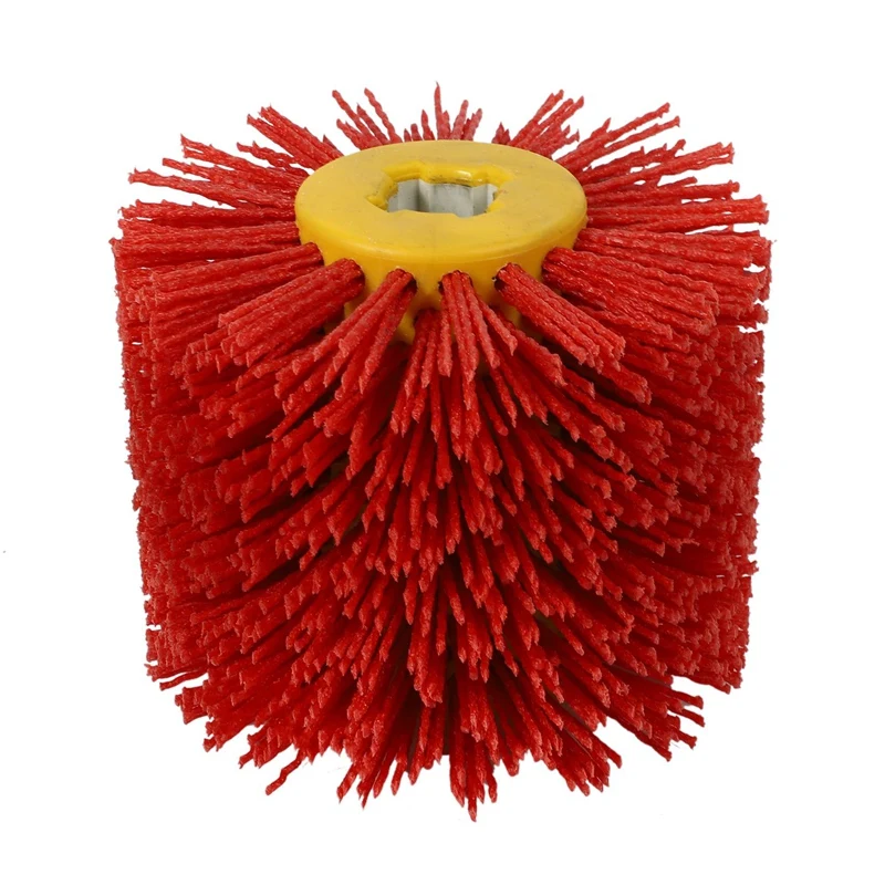 HOT-Red Abrasive Wire Drum Brushes Deburring Polishing Buffing Wheel for Furniture Wood Angle Grinder Adapter