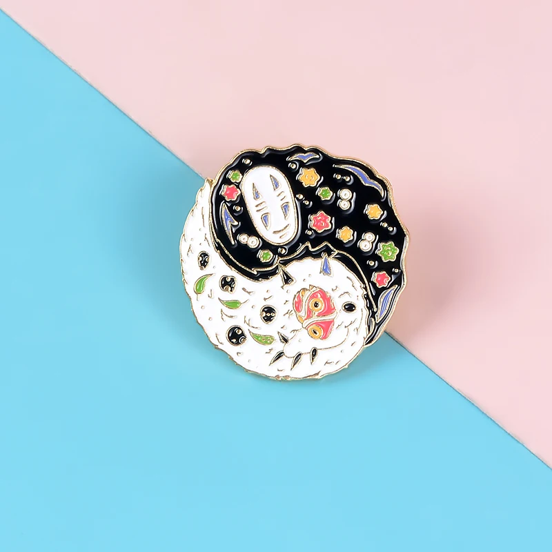 

QIHE JEWELRY Anime national culture enamel pins Chinese religious thought yin yang brooches badges Cultural fan pins collection