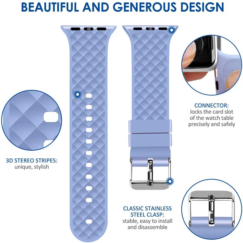 Silicone Strap for Apple watch 5 band 44mm 40mm iwatch band 42/38mm Woven Pattern bracelet watchband for apple watch 6 5 4 3 2 1