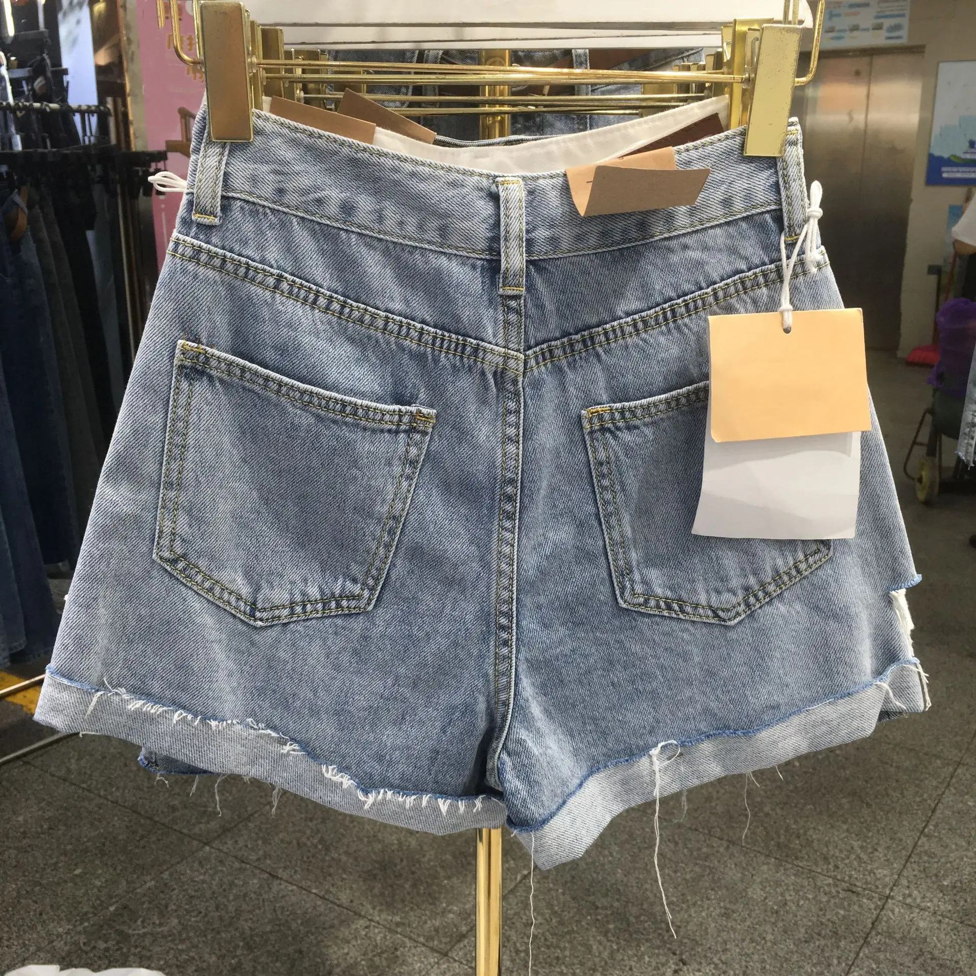 

Curling Ripped Denim Shorts Women's Summer Net Red Black Loose Wide-leg Pants Slimming High Waist A- Line Hot Pants Trendy