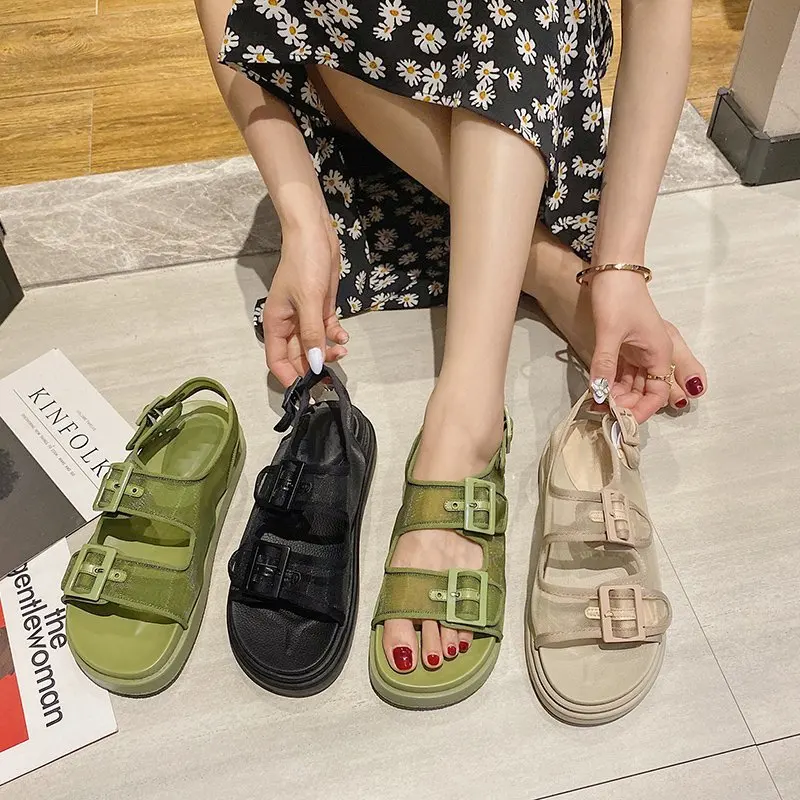 

2021 New Summer Women Platform Sandals Casaul Shoes Chunky Leather Sandals Outdoor Beach Sandals Women's Flat Sandals Open Toe