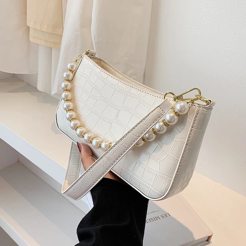 

Женская сумка через плечо из искусственной кожи, однотонная летняя дорожная сумка через плечо с бусинами и каменным узором, 2021